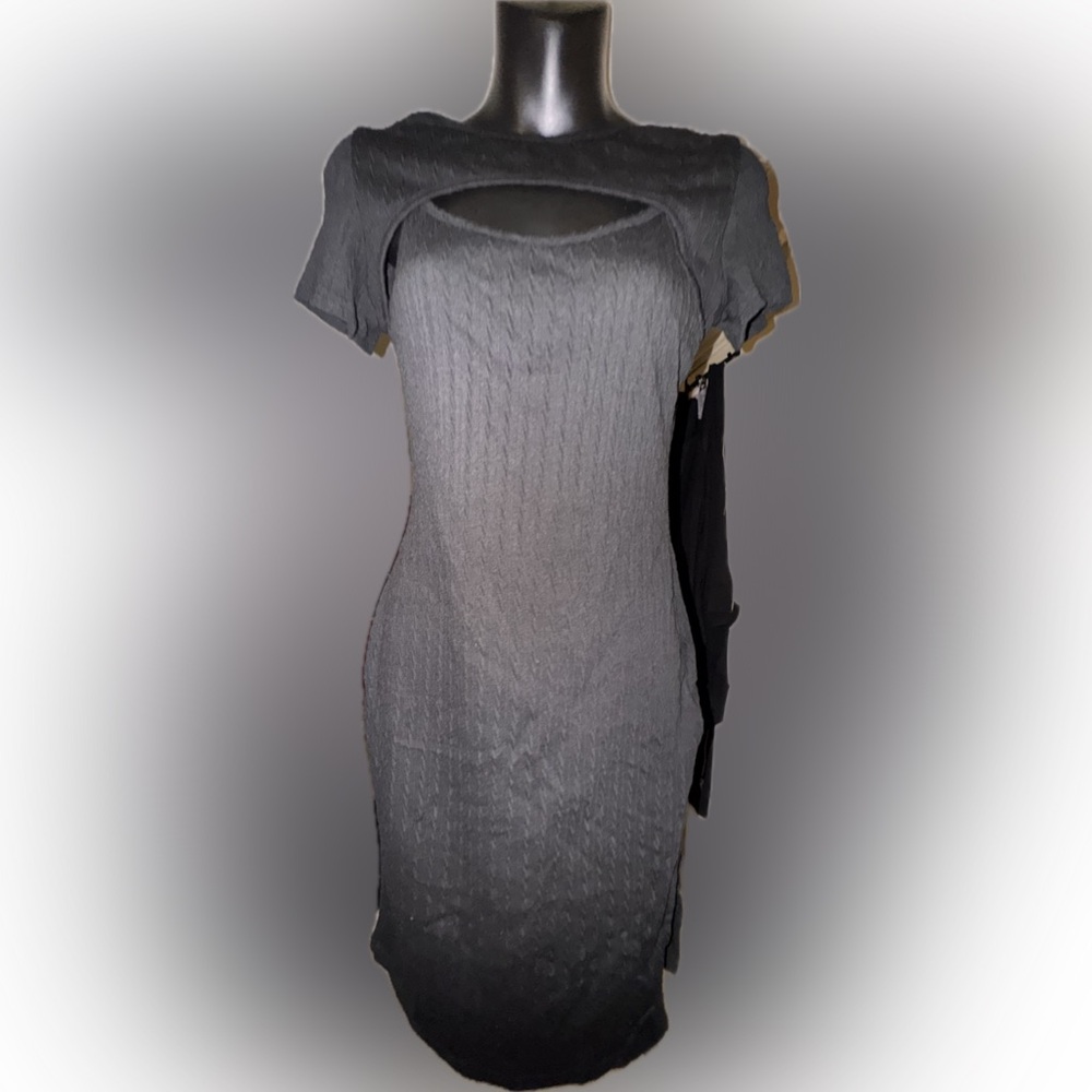 Women’s black dress with cover up half cropped shirt